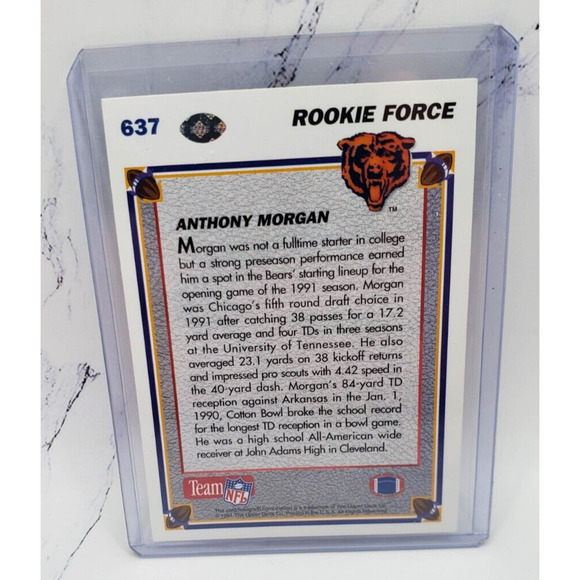 1991 Upper Deck Anthony Morgan #637 Chicago Bears NFL Football Rookie Force - Picture 2 of 4